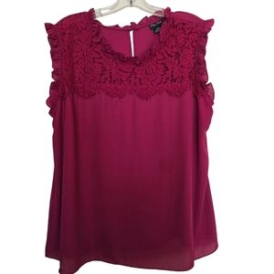 City Chic Women's Magenta Lace Ruffle Sleeveless Blouse